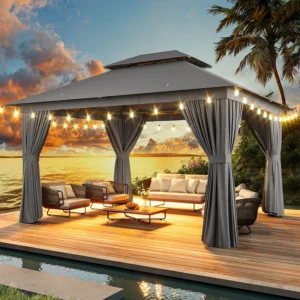 12 Ft. W x 10 Ft. D Outdoor Gazebo With Double Roof